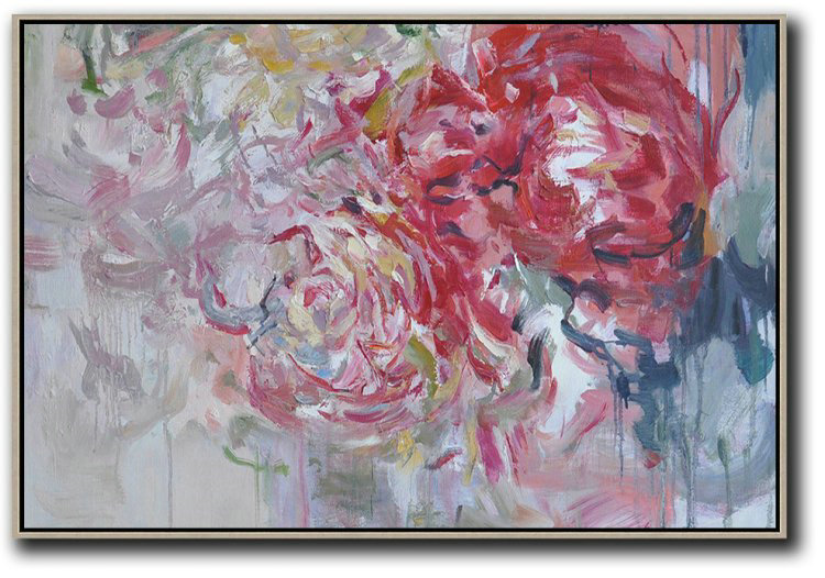 Horizontal Abstract Flower Painting Living Room Wall Art #ABH0A31 - Classical Art Bedroom Extra Large